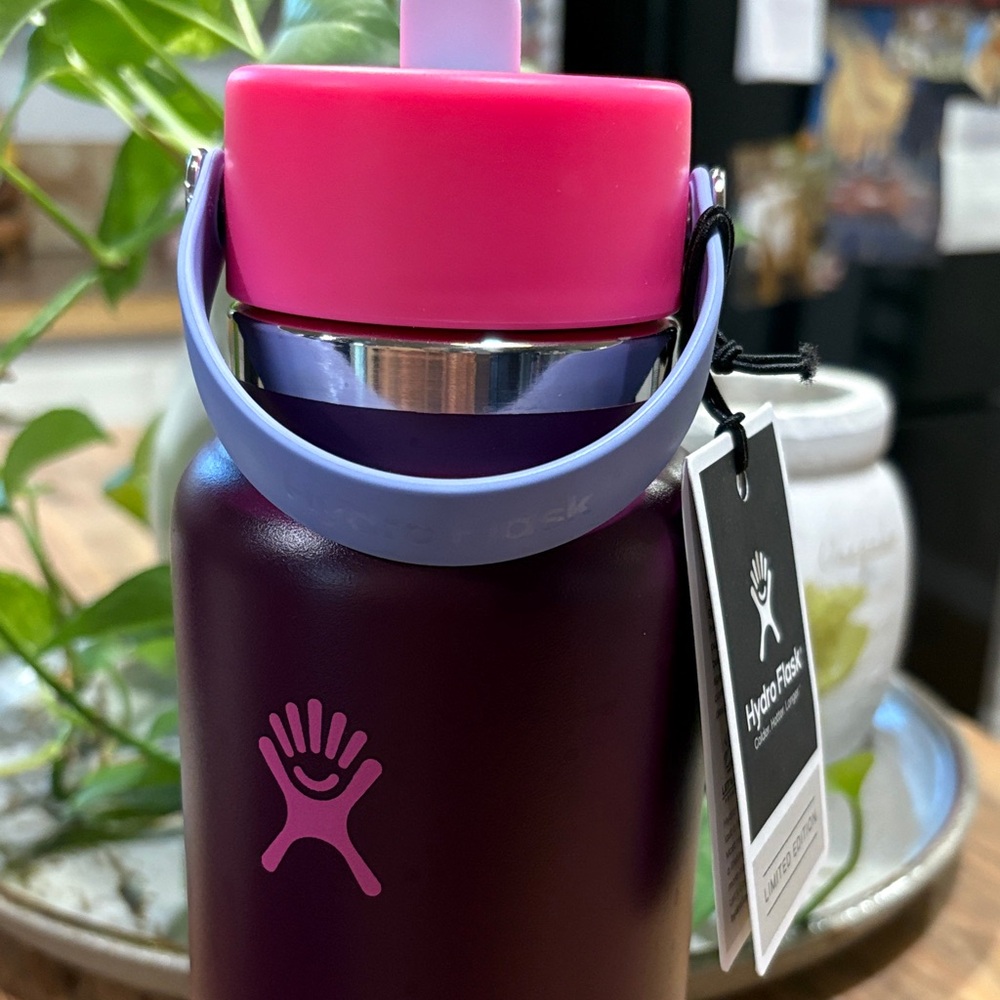 Hydro Flask Plum Bottle with Pink Lid and Handle - Picture 2 of 9